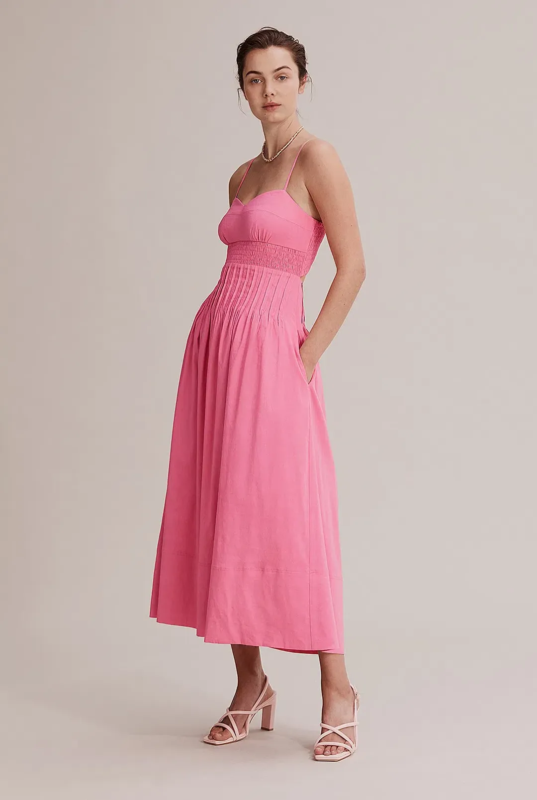 Country Road Gathered Midi Dress Hot Pink Size 12 for rent on The Volte - main image
