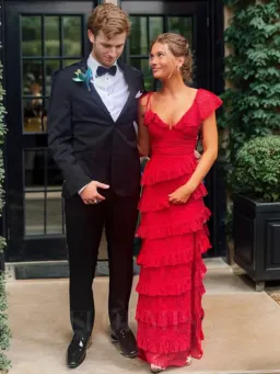 Tularosa Kristen Lace Gown Cherry Red Size 6 for rent on The Volte - image 4