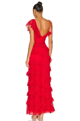 Tularosa Kristen Lace Gown Cherry Red Size 6 for rent on The Volte - image 3