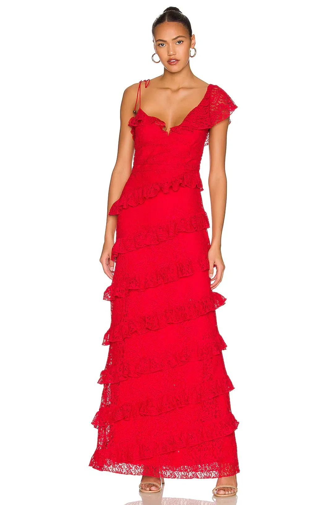 Tularosa Kristen Lace Gown Cherry Red Size 6 for rent on The Volte - main image