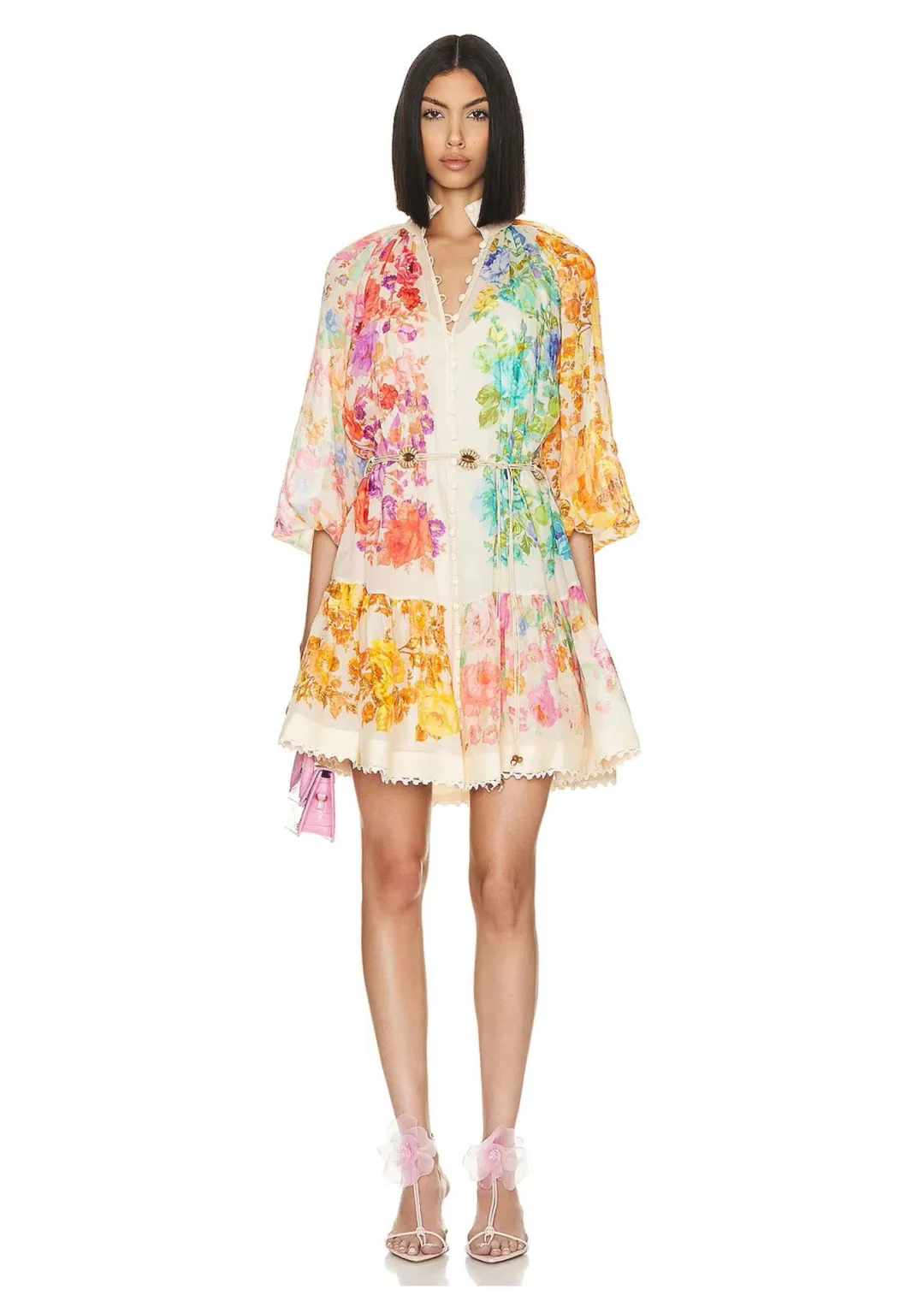 Zimmermann Raie Lantern Mini Dress Multi Floral Size 3 / AU 14 for rent on The Volte - main image