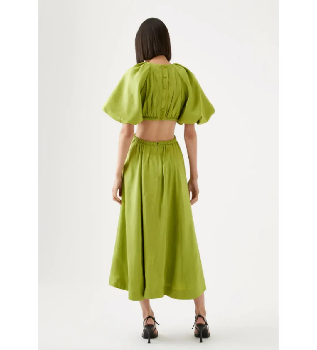AJE Capucine Puff Sleeve Midi Dress in Verdant Green Size 8 for rent on The Volte - main image