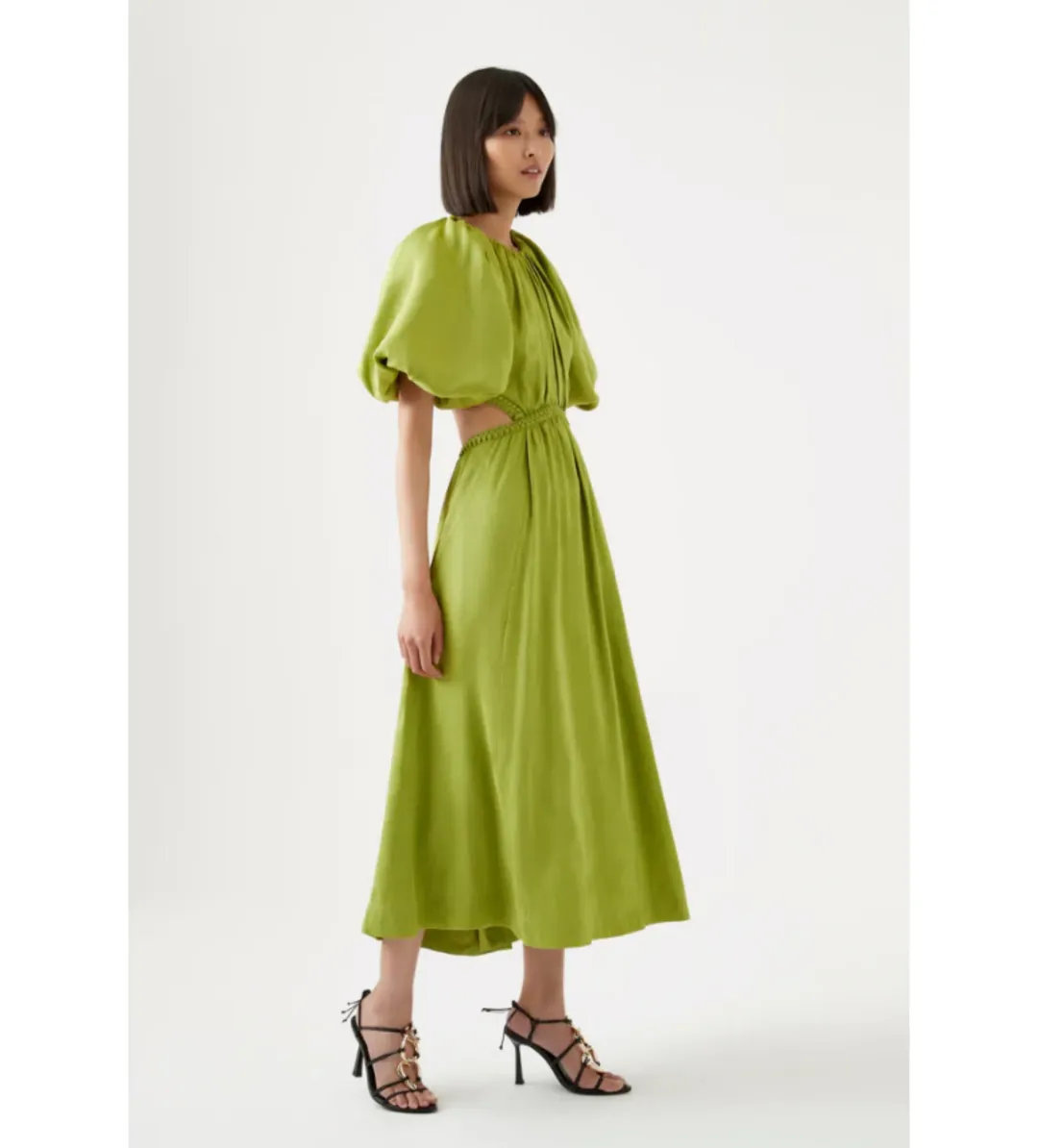 AJE Capucine Puff Sleeve Midi Dress in Verdant Green Size 8 for rent on The Volte - main image