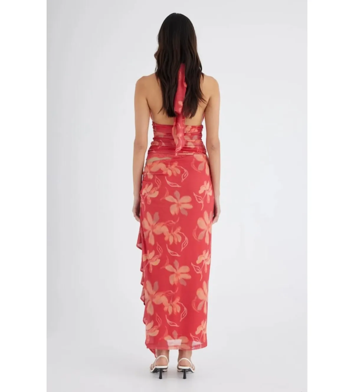BENNI Penelope Halter Maxi Dress Hibiscus Floral Size 8 - Image 2
