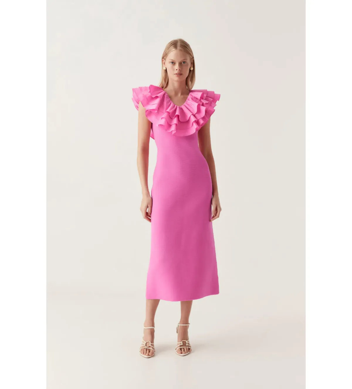 AJE Transcendent Ruffle Midi Dress Cerise Pink Size 8 - Image 1