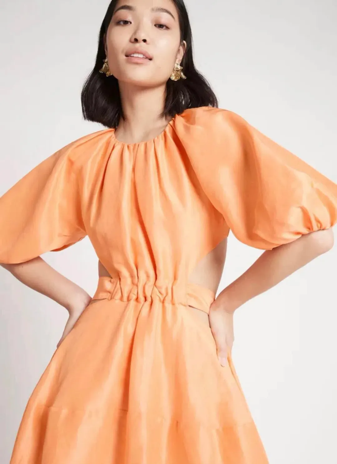 Aje Mimosa Cutout Midi Dress In Mandarin Size 12 for rent on The Volte - main image