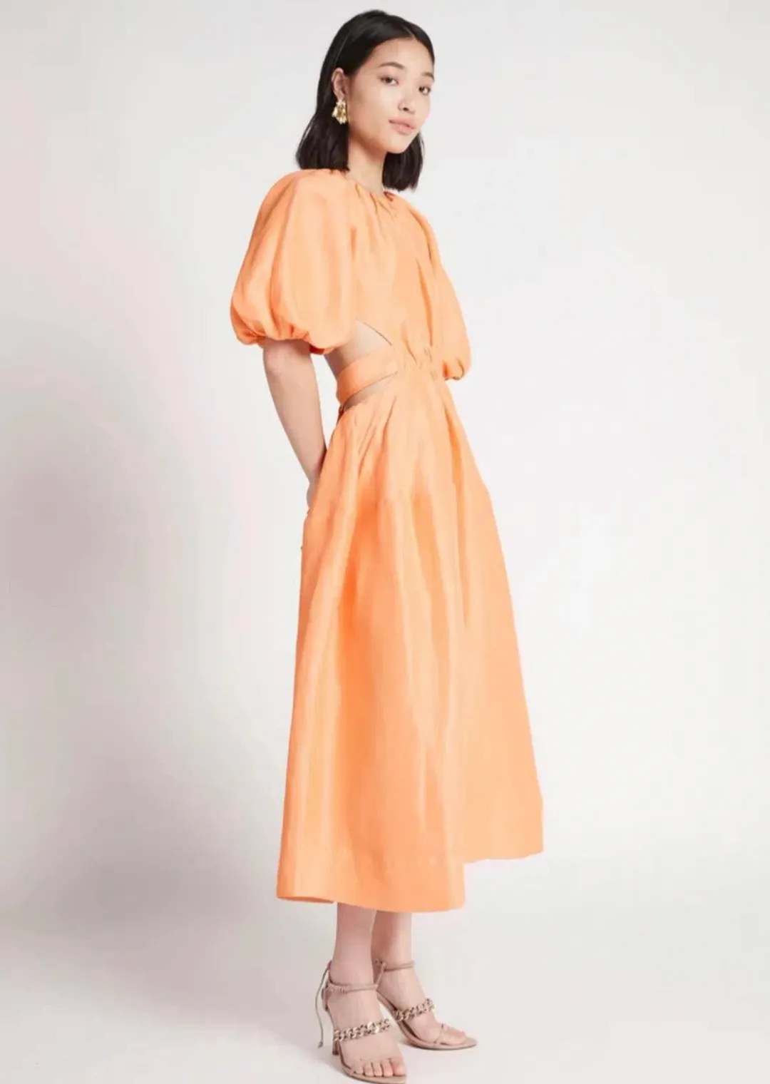 Aje Mimosa Cutout Midi Dress In Mandarin Size 12 for rent on The Volte - main image