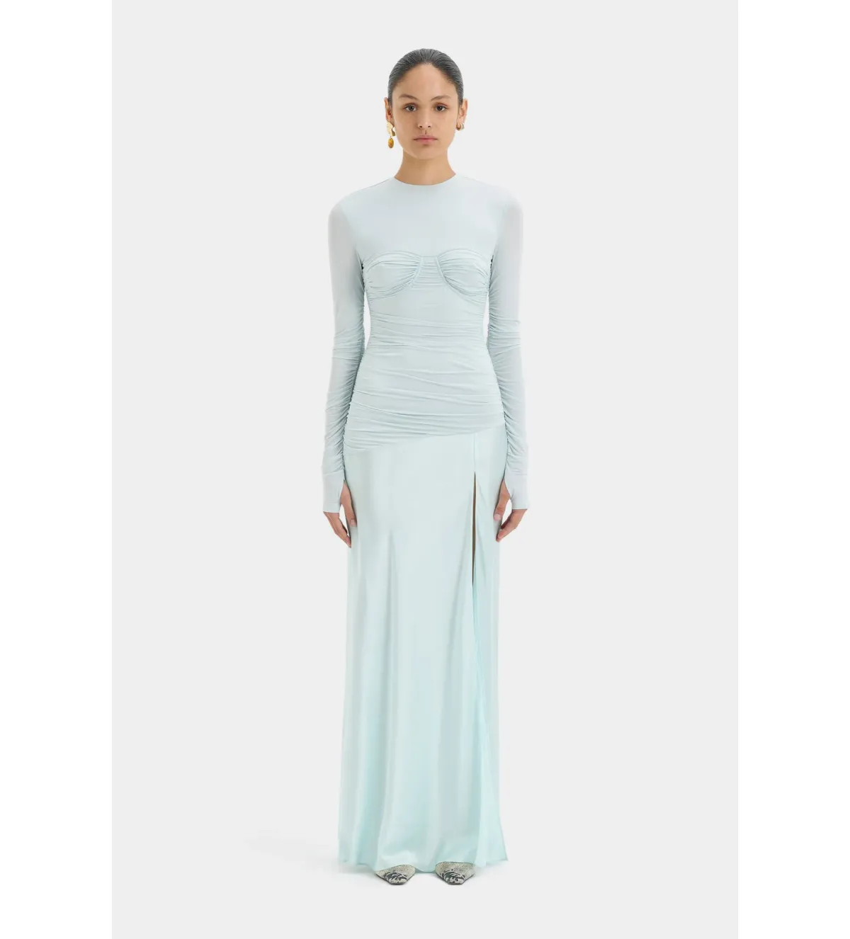 Sir. The Label Alessia Draped Long Maxi Silk Dress Gown Ice Blue | Size 1 , Au 8 , Small S for rent on The Volte - main image