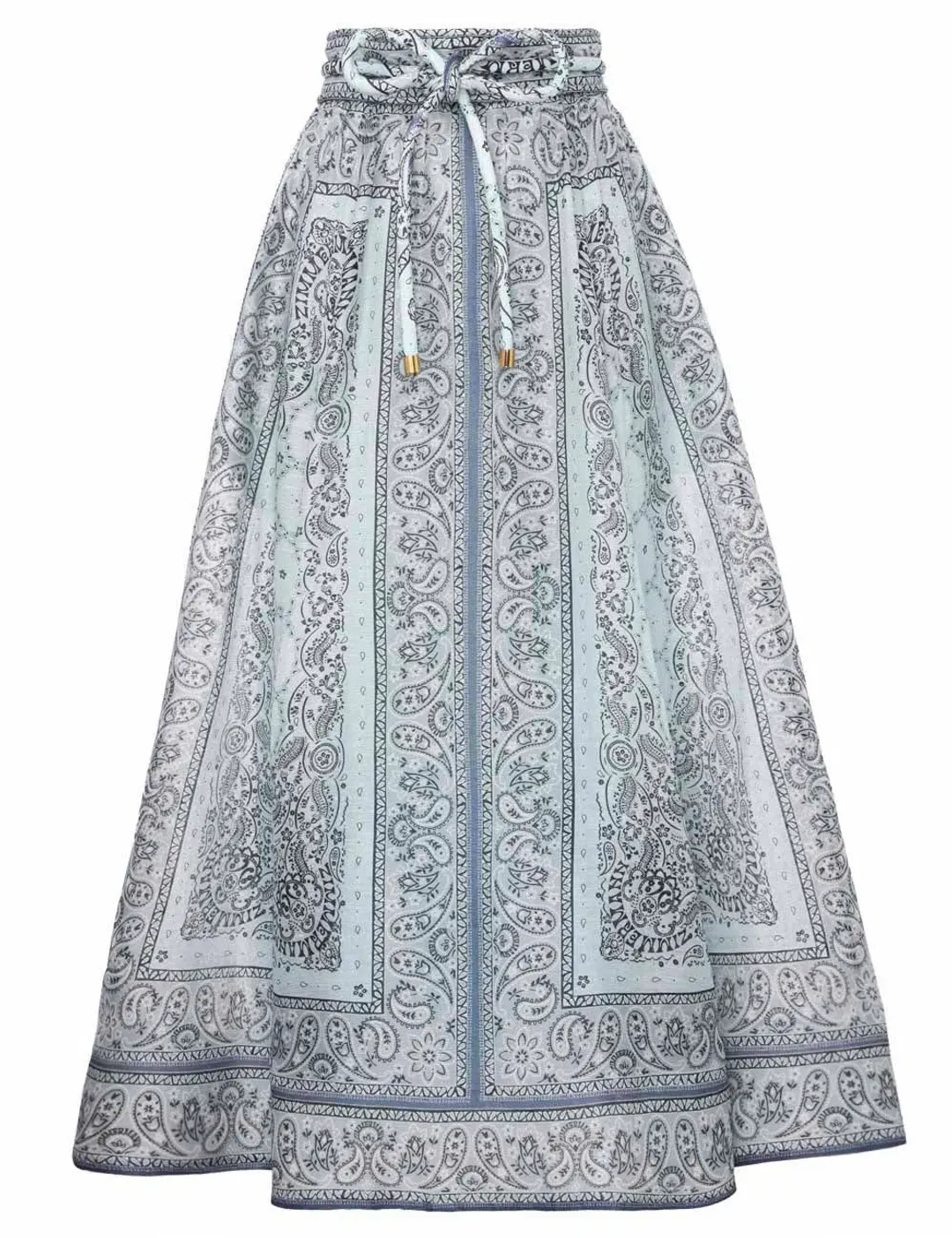 Zimmermann Gathered Shirt and Midi Skirt Set Blue Bandana Size 2/Au 12 for rent on The Volte - main image