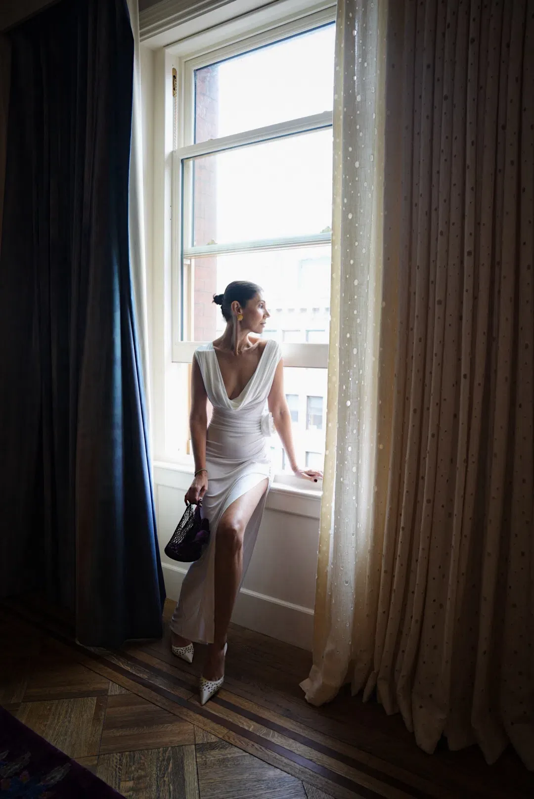 Magda Butrym Draped Neck Dress White Size 6 for rent on The Volte - main image