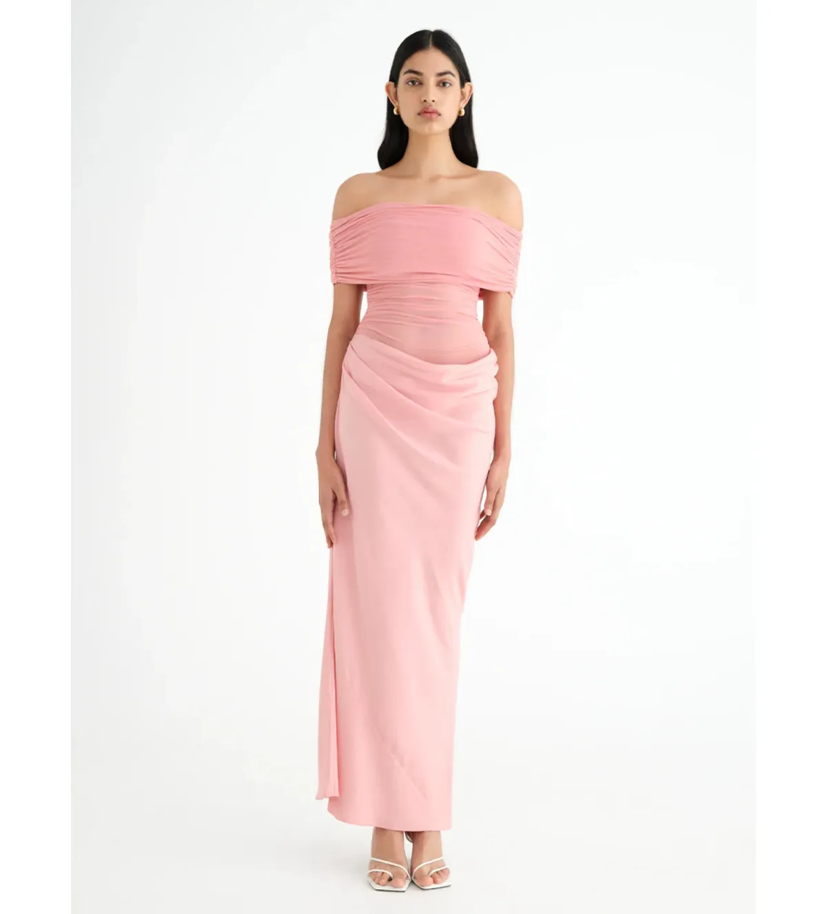 Benni Nico Off-Shoulder Maxi Dress Candy Floss Size 8 - Image 1