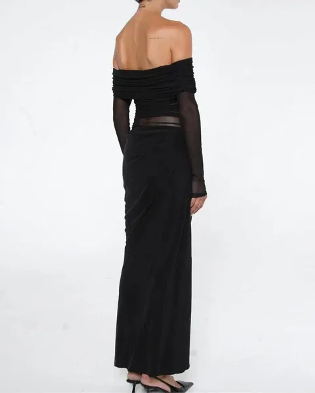 Benni Yasmin Off-Shoulder Maxi Dress Black Size 8 for rent on The Volte - main image