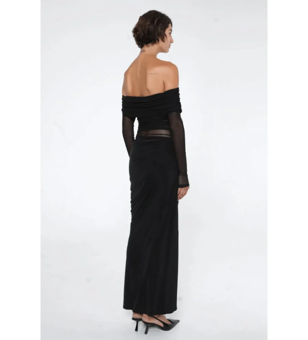 Benni Yasmin Off-Shoulder Maxi Dress Black Size 8 for rent on The Volte - main image