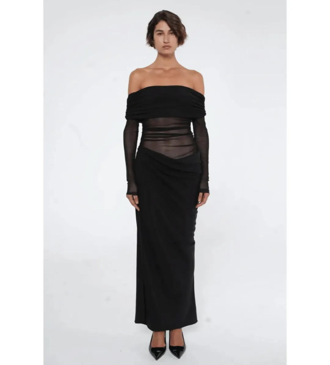 Benni Yasmin Off-Shoulder Maxi Dress Black Size 8 for rent on The Volte - main image