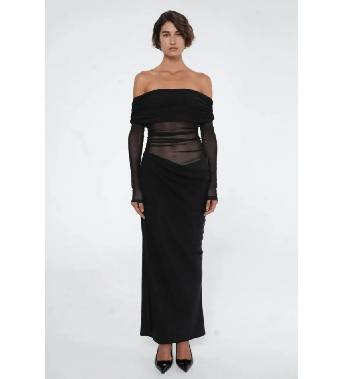 Benni Yasmin Off-Shoulder Maxi Dress Black Size 8 for rent on The Volte - main image