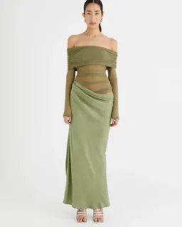 Benni Yasmin Off-Shoulder Maxi Dress Pistachio Size 8 for rent on The Volte - image 1