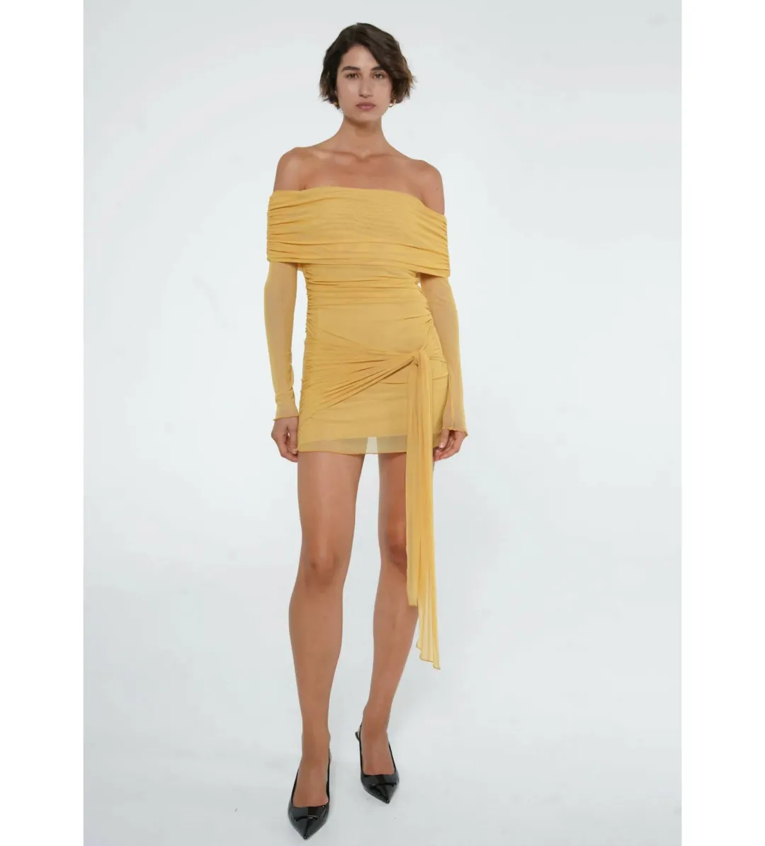 Benni Yasmin Off-Shoulder Mini Dress Mustard Size 10 for rent on The Volte - main image