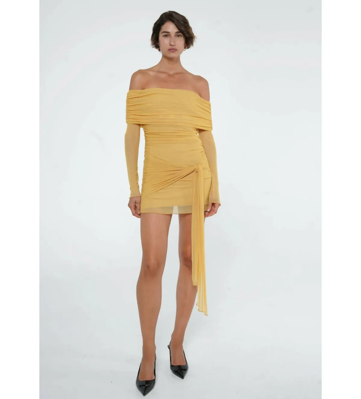 Benni Yasmin Off-Shoulder Mini Dress Mustard Size 10 - Image 1