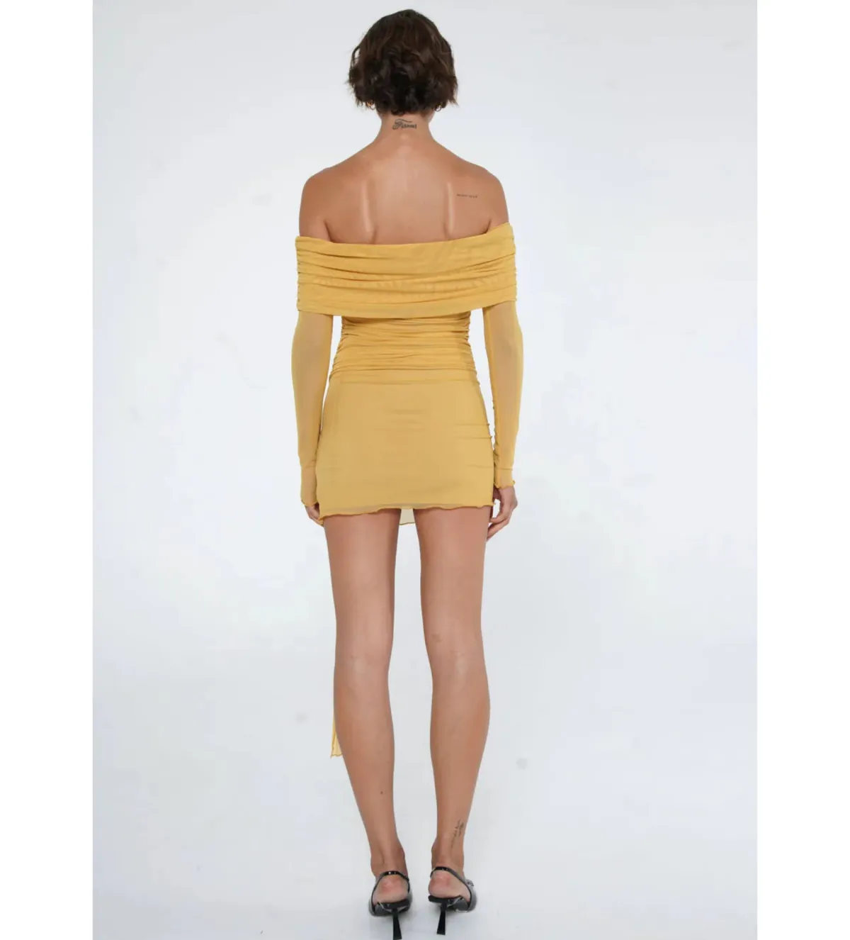 Benni Yasmin Off-Shoulder Mini Dress Mustard Size 6 - Image 2