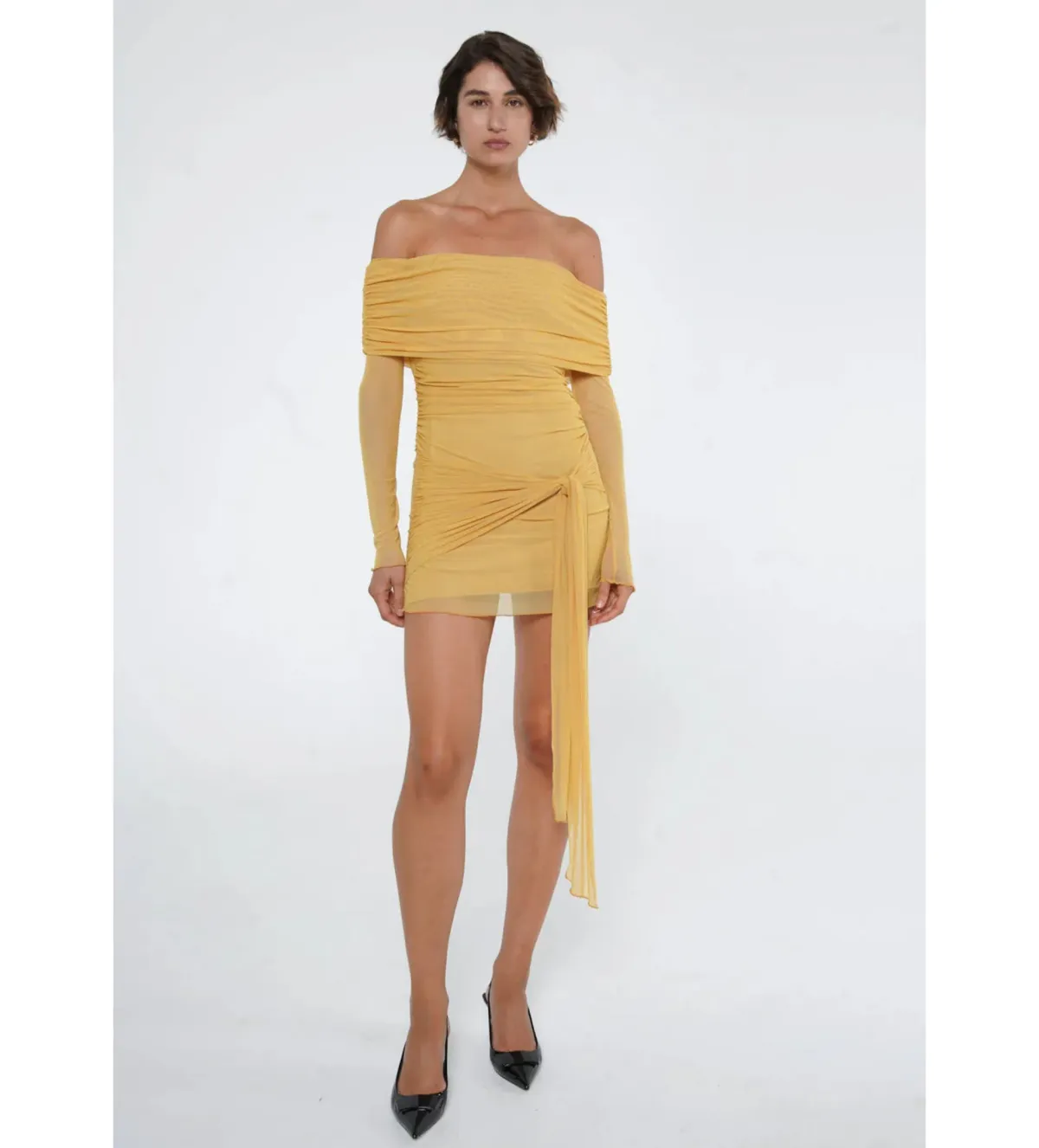 Benni Yasmin Off-Shoulder Mini Dress Mustard Size 6 - Image 1