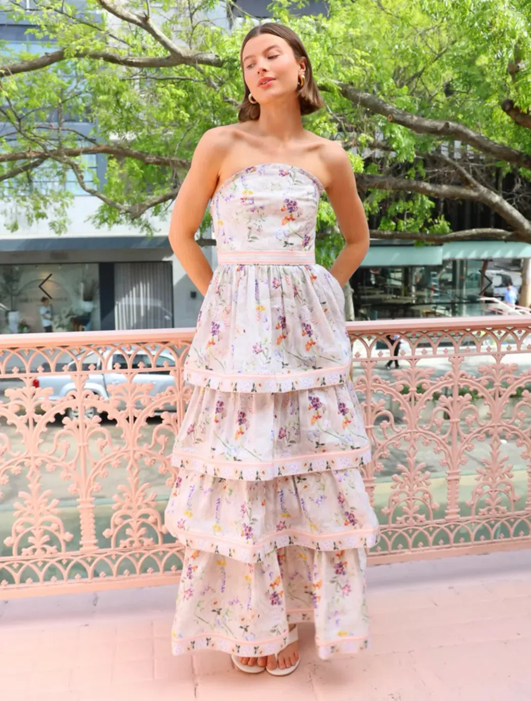 Aqua Blu Moonflower Heidi Dress, Size AU 8, Strapless Maxi Tiered Ruffles for rent on The Volte - main image