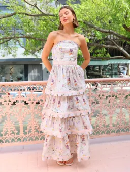 Aqua Blu Moonflower Heidi Dress, Size AU 8, Strapless Maxi Tiered Ruffles for rent on The Volte - image 3