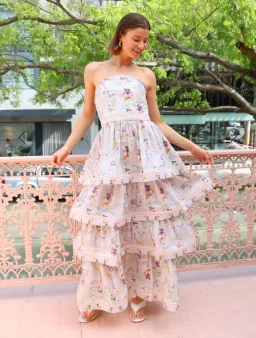 Aqua Blu Moonflower Heidi Dress, Size AU 8, Strapless Maxi Tiered Ruffles for rent on The Volte - image 5