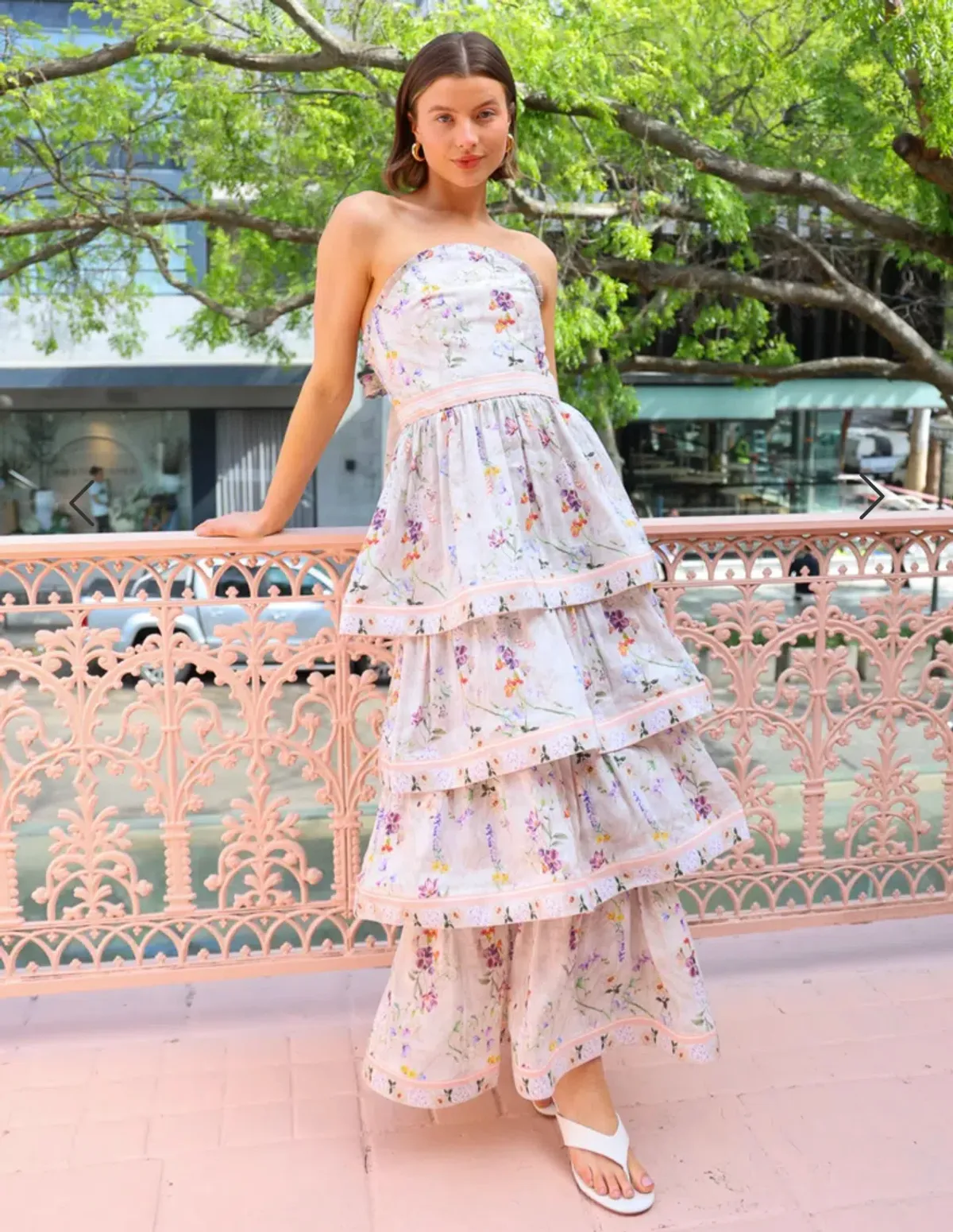 Aqua Blu Moonflower Heidi Dress, Size AU 8, Strapless Maxi Tiered Ruffles for rent on The Volte - main image
