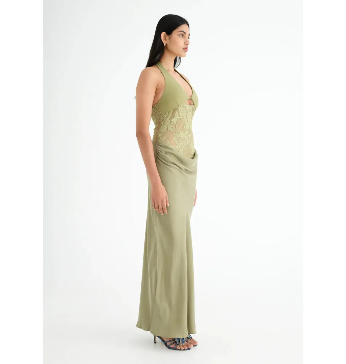 Benni Miko Lace Halter Midi Dress Pear Size AU 8 - Image 2