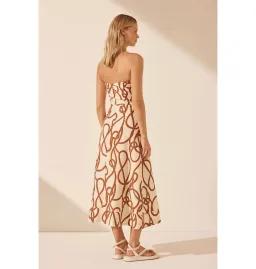 Shona Joy Mouillage Linen Strapless Cut Out A-Line Midi Dress Mouillage Print Size AU 12 for rent on The Volte - image 2