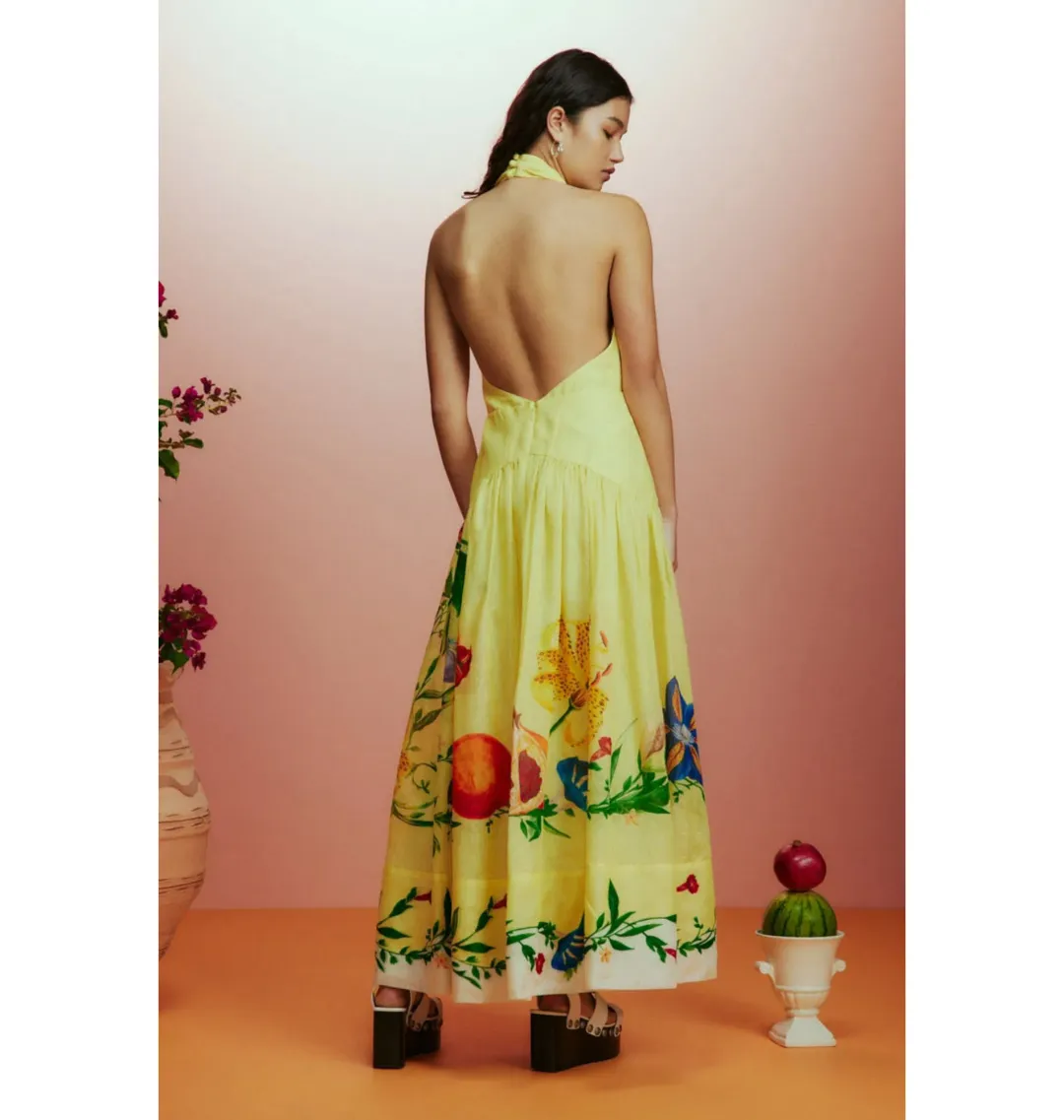Alemais Dahlia Halter Gown Lemon Size AU 8 for rent on The Volte - main image