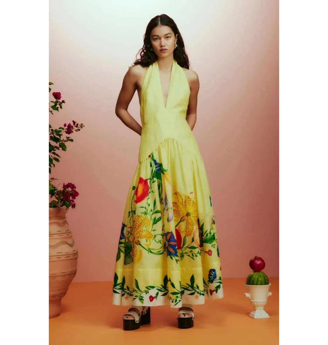 Alemais Dahlia Halter Gown Lemon Size AU 8 for rent on The Volte - main image