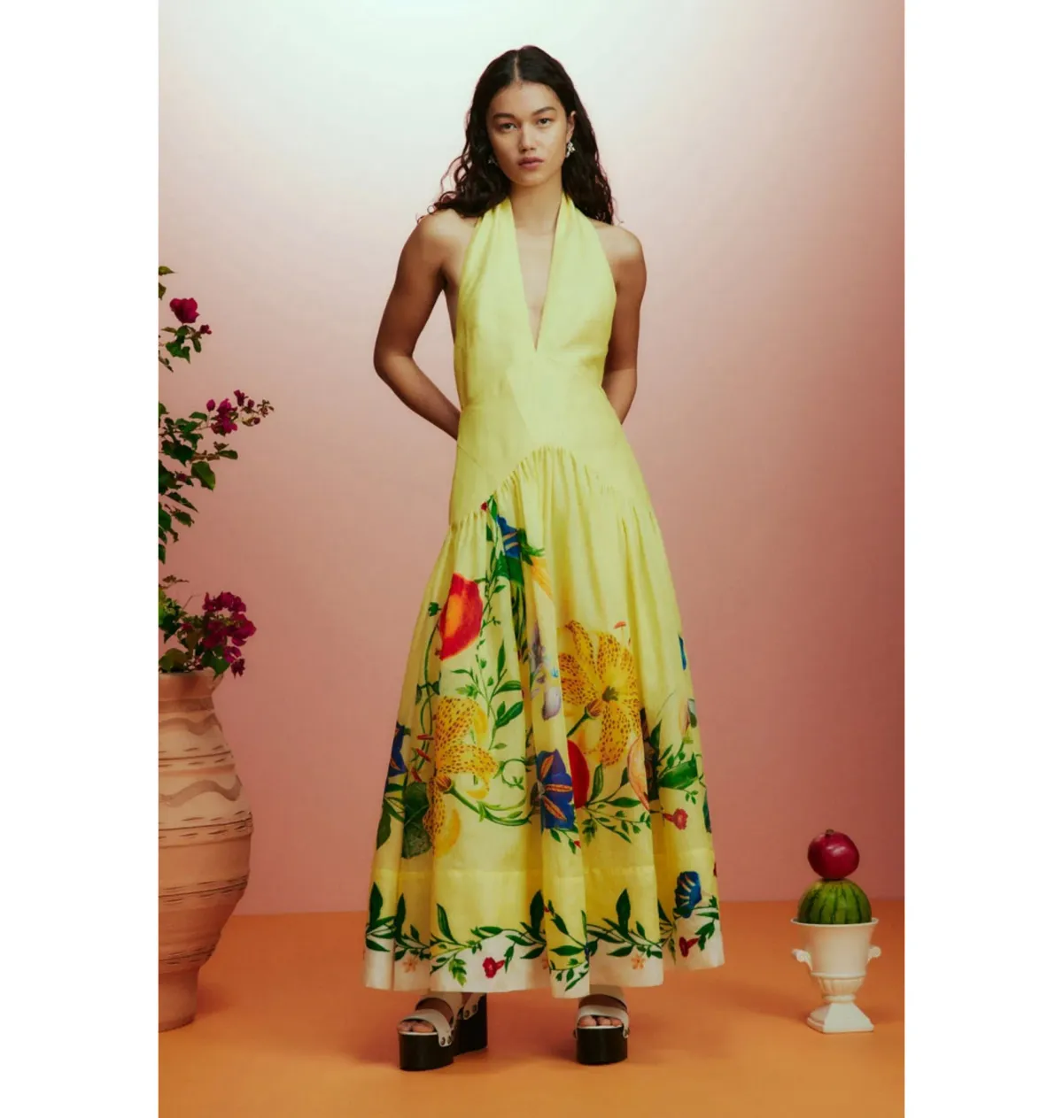 Alemais Dahlia Halter Gown Lemon Size AU 8 for rent on The Volte - main image