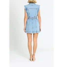 Aje Remi Denim Mini Dress in 90's Wash Size AU 14 for rent on The Volte - image 2