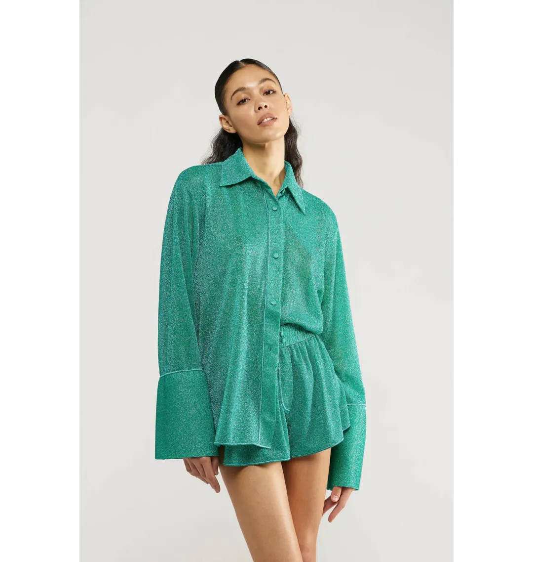 Oseree Lumiere Sleeve Shirt and Shorts Aquamarine Size S / AU 6 for rent on The Volte - main image