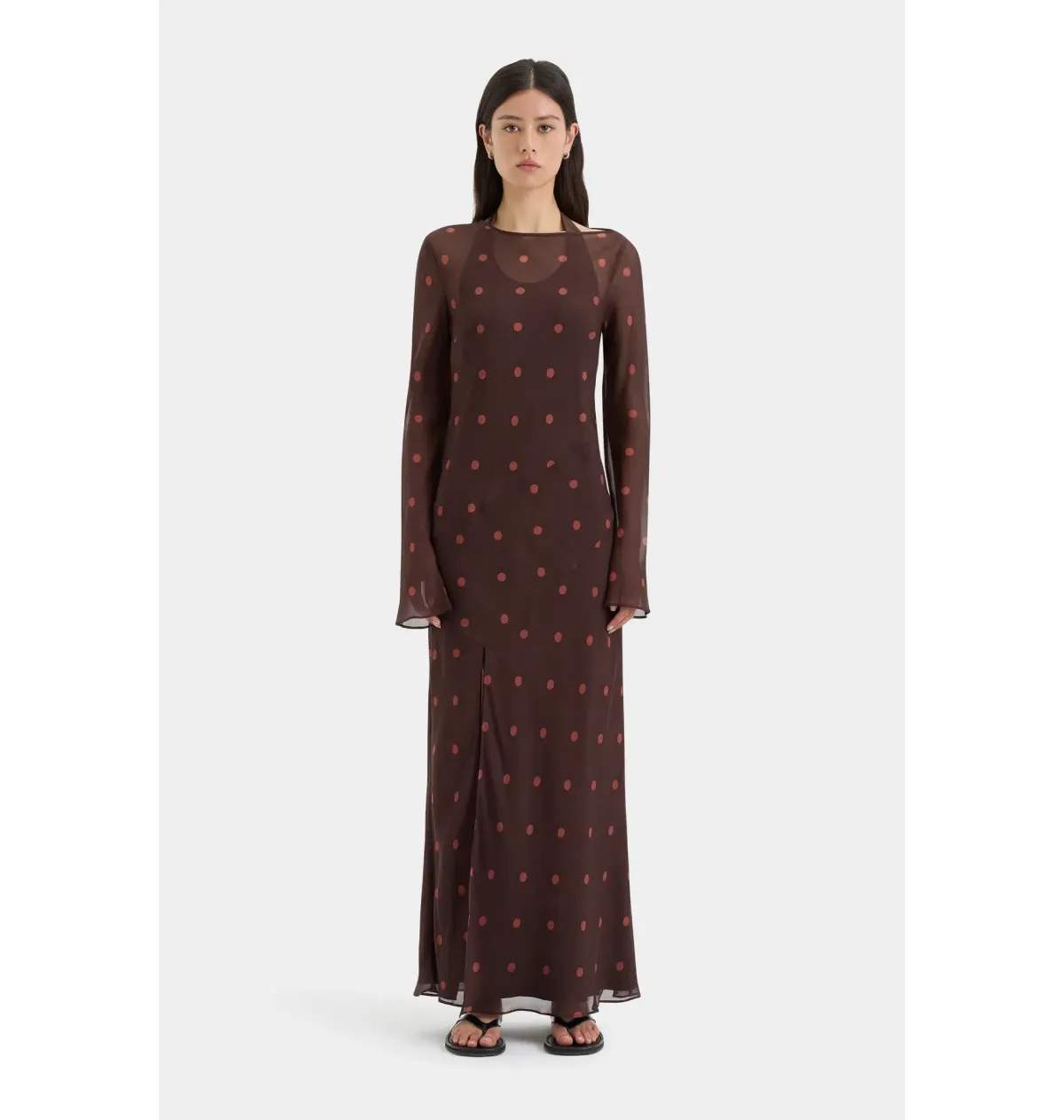 Sir The Label Toni Long Sleeve Dress in Chocolate Polka Dot Size 1 / AU 8 - Image 2