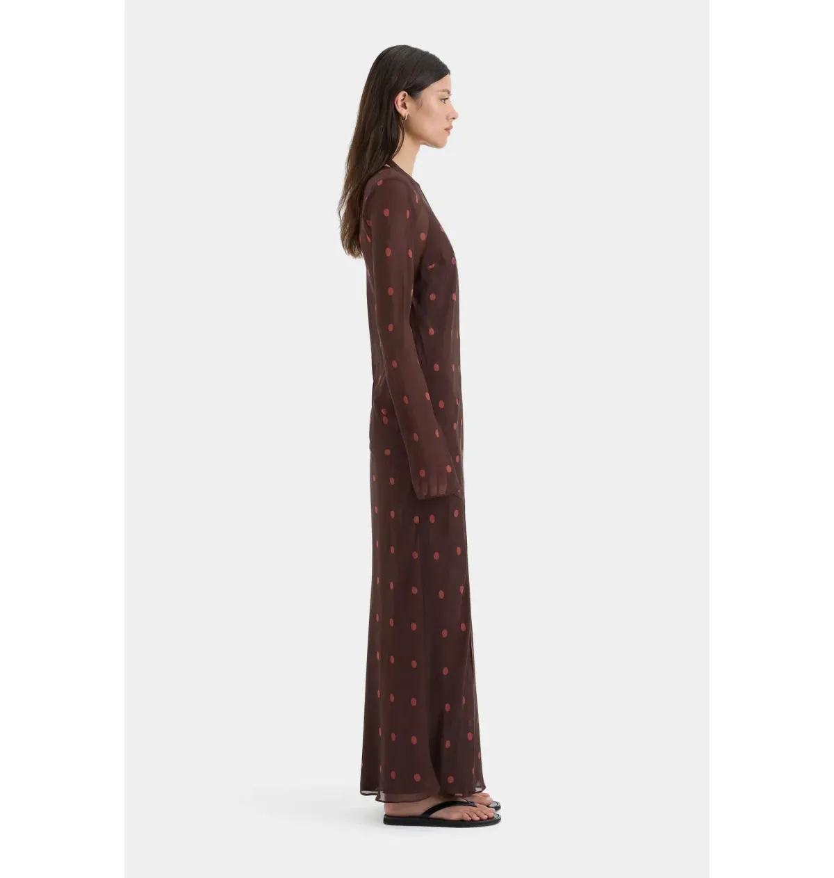 Sir The Label Toni Long Sleeve Dress in Chocolate Polka Dot Size 1 / AU 8 - Image 4