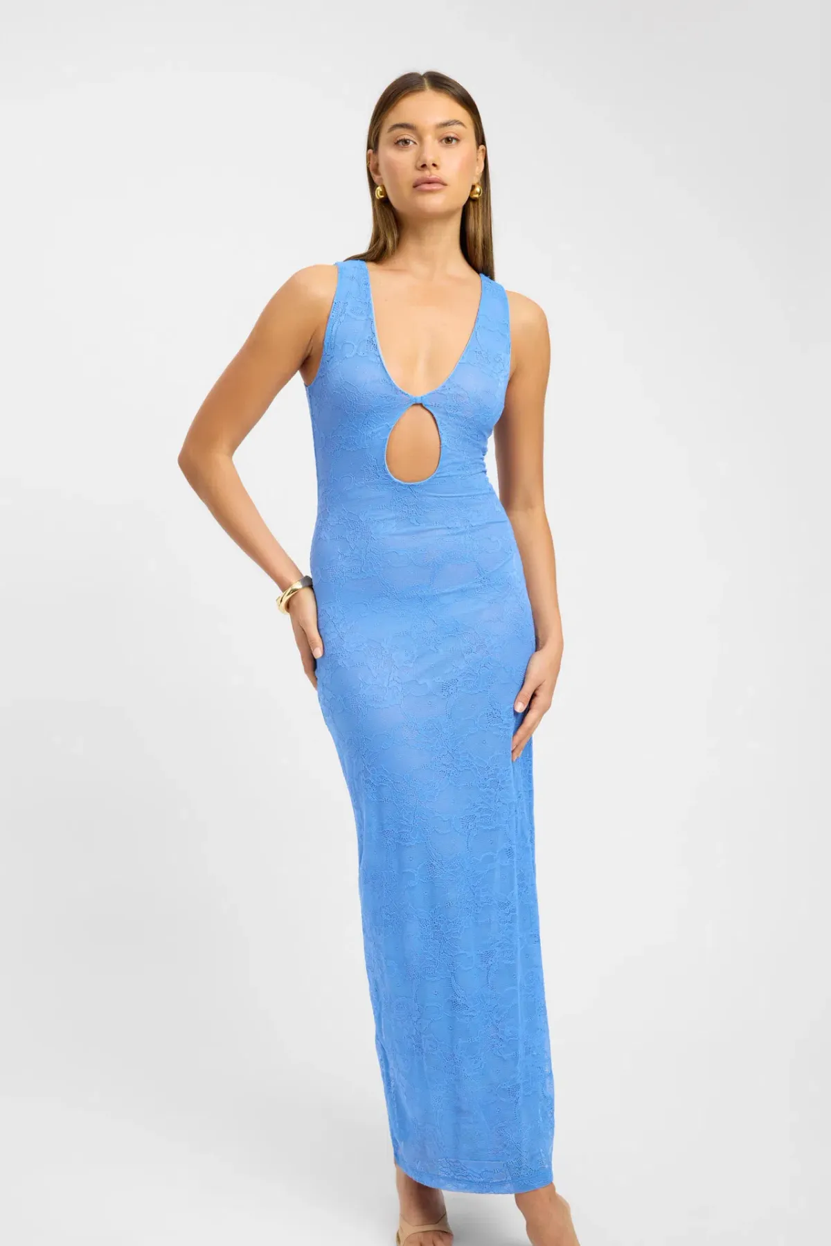 Kookai Camilla Deep Vee Maxi Dress Blue Size 10 for rent on The Volte - main image