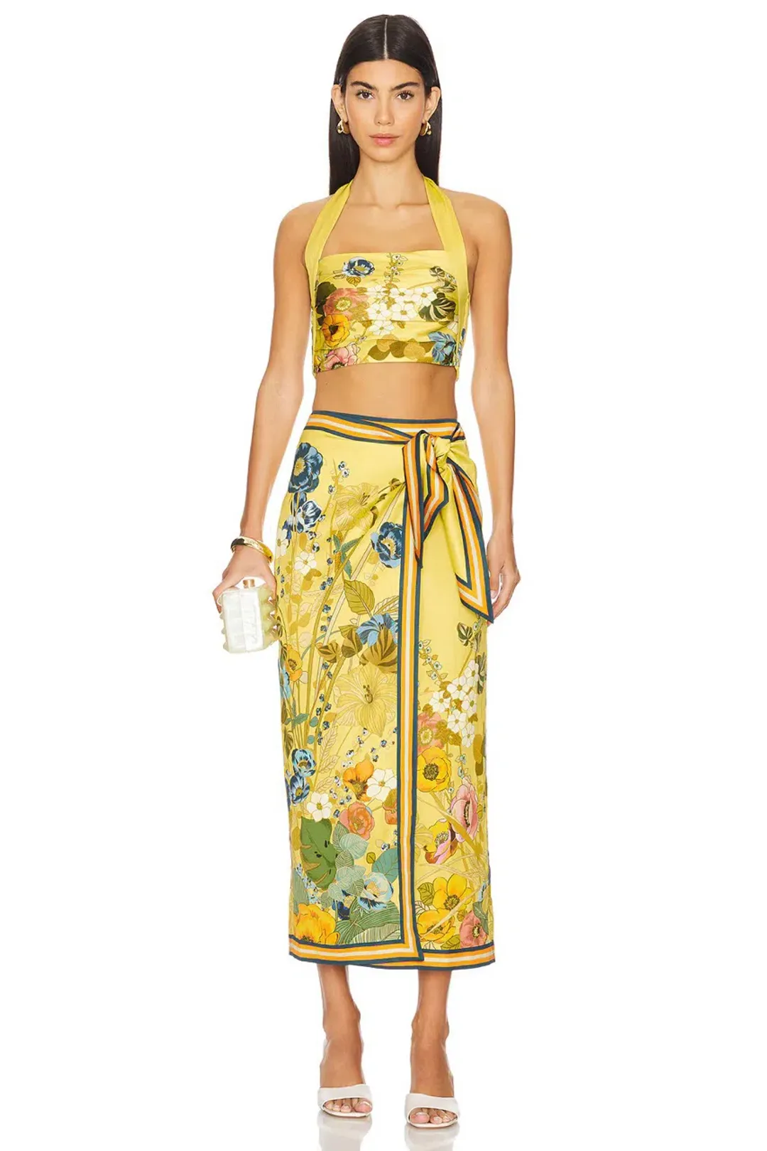Alemais Cresida Halter Crop Top & Sarong Tie Midi Skirt Set Multi Size 10 for rent on The Volte - main image