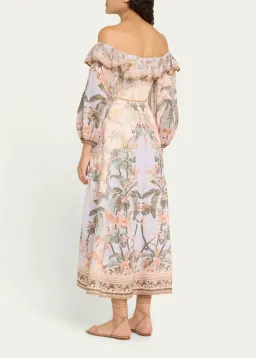 Zimmermann Wylie Off Shoulder Midi Dress Blue Floral Size 3 / AU 14 for rent on The Volte - image 6