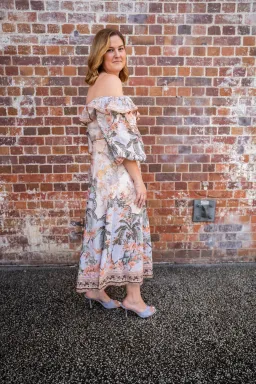 Zimmermann Wylie Off Shoulder Midi Dress Blue Floral Size 3 / AU 14 for rent on The Volte - image 2