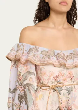 Zimmermann Wylie Off Shoulder Midi Dress Blue Floral Size 3 / AU 14 for rent on The Volte - image 5
