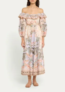 Zimmermann Wylie Off Shoulder Midi Dress Blue Floral Size 3 / AU 14 for rent on The Volte - image 4