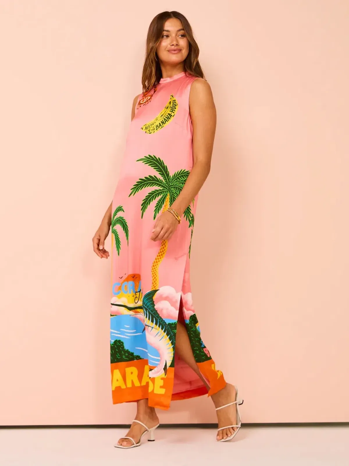 Alemais Paradiso Silk Midi Dress Pink Multi Size 10 AU - Image 8