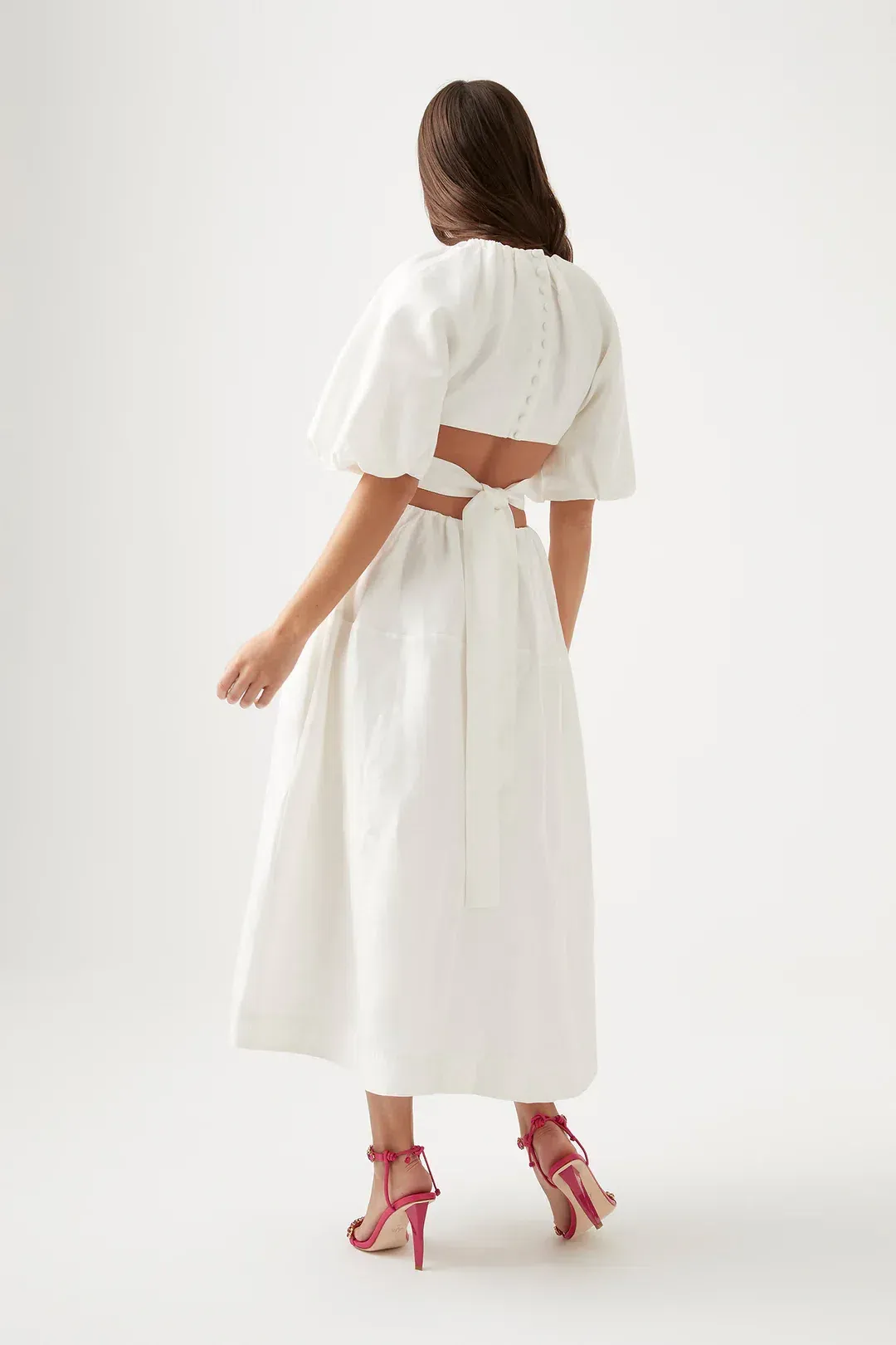 Aje Mimosa Cutout Midi Dress In Ivory Size 10 for rent on The Volte - main image