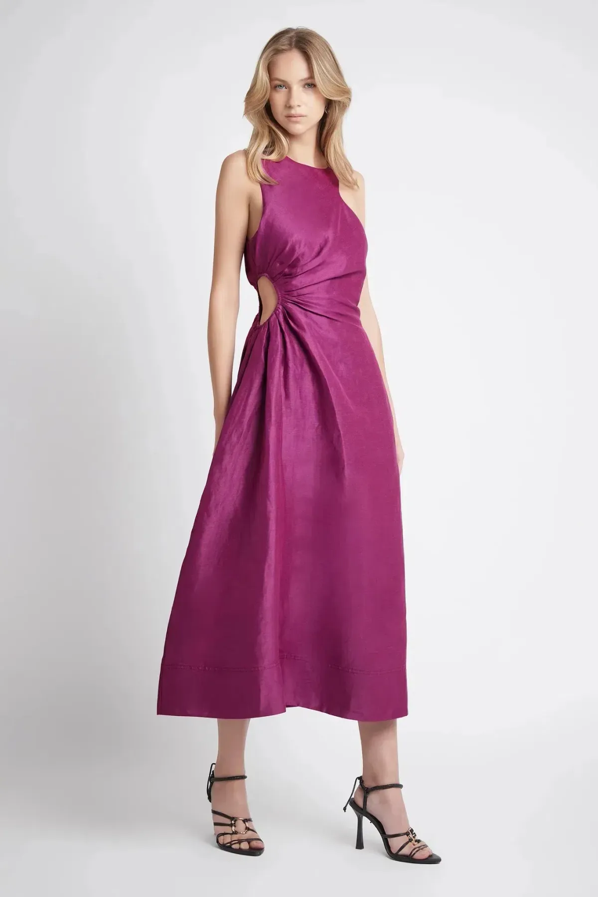 Aje Chateau Cut Out Midi Dress Fuchsia Size 12 - Image 1