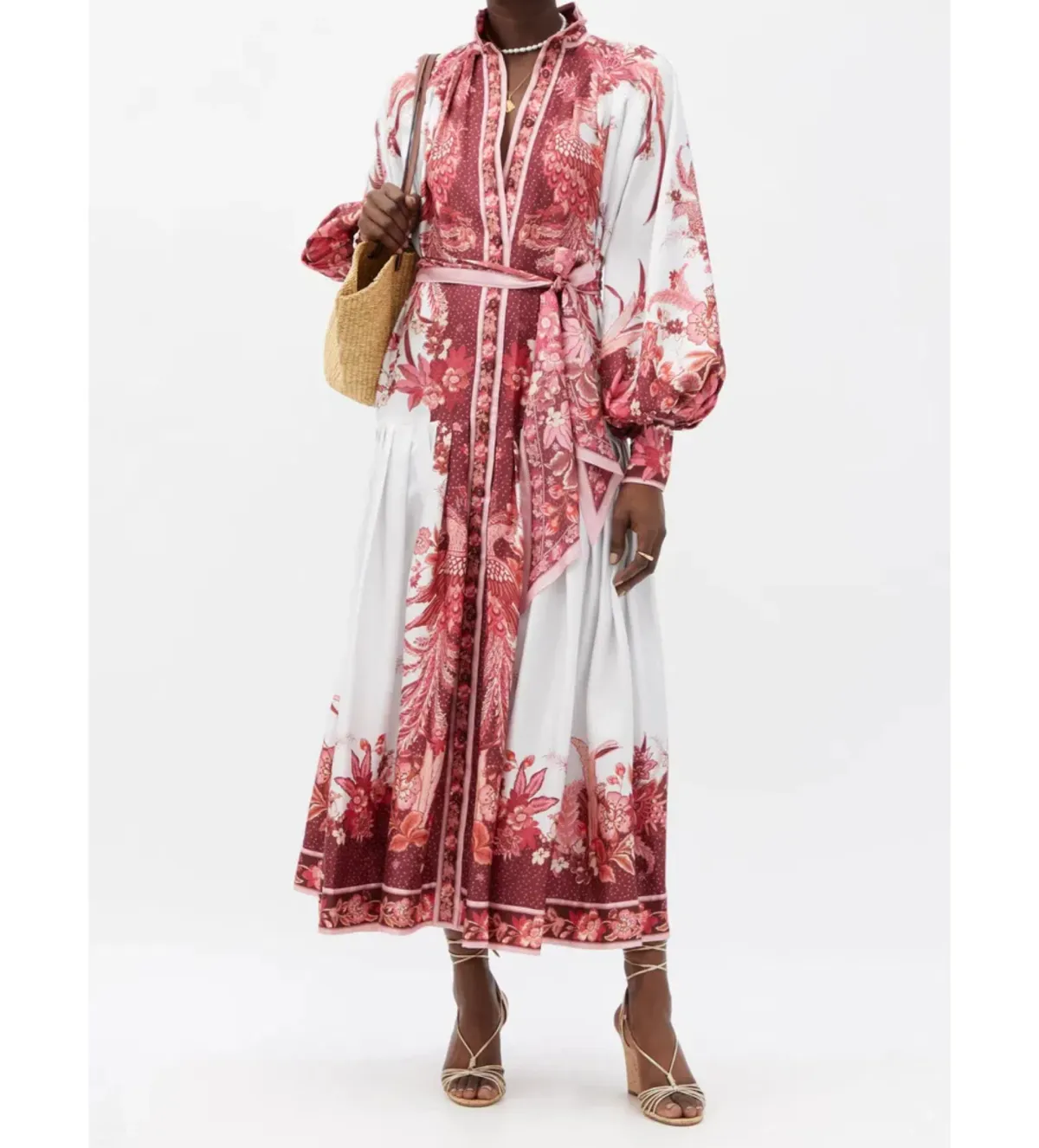 Zimmermann Wavelength Belted Silk-twill Midi Dress in Pink Size 2/AU 12 - Image 1