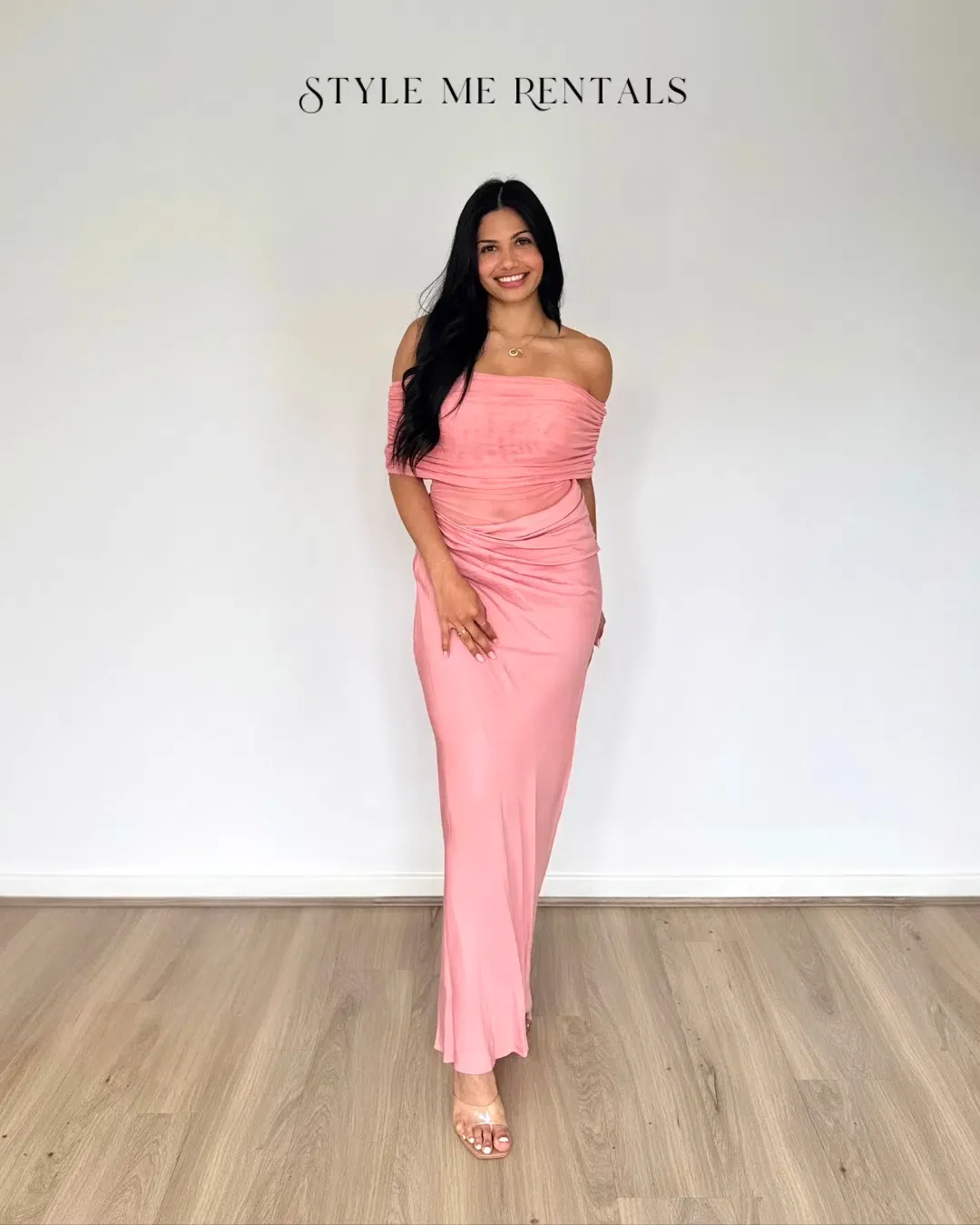 Benni Nico Off Shoulder Maxi Dress Candyfloss Size 8 for rent on The Volte - main image