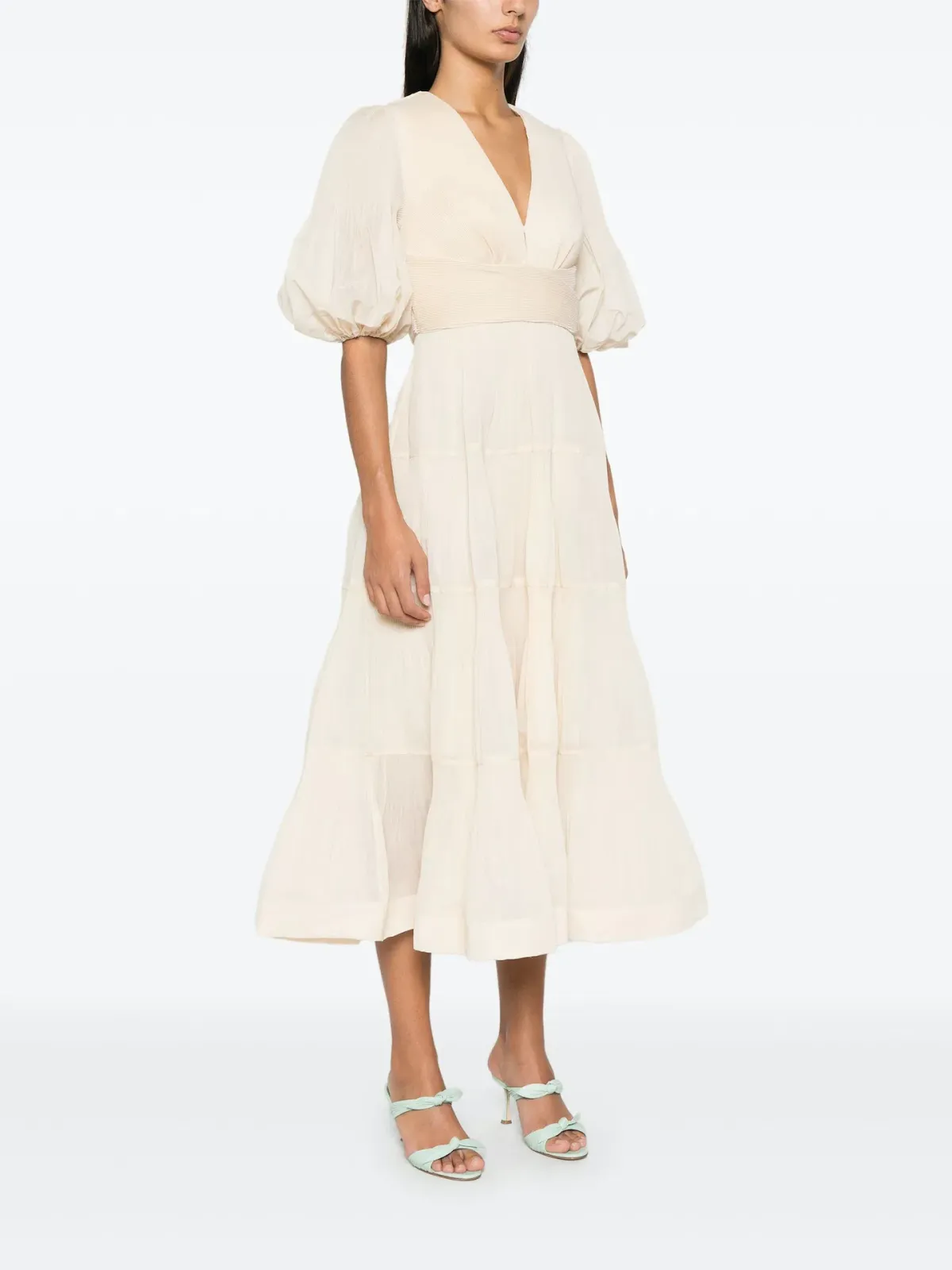 Zimmermann Pleated Midi Dress Cream Size 4 / AU 16 - Image 1