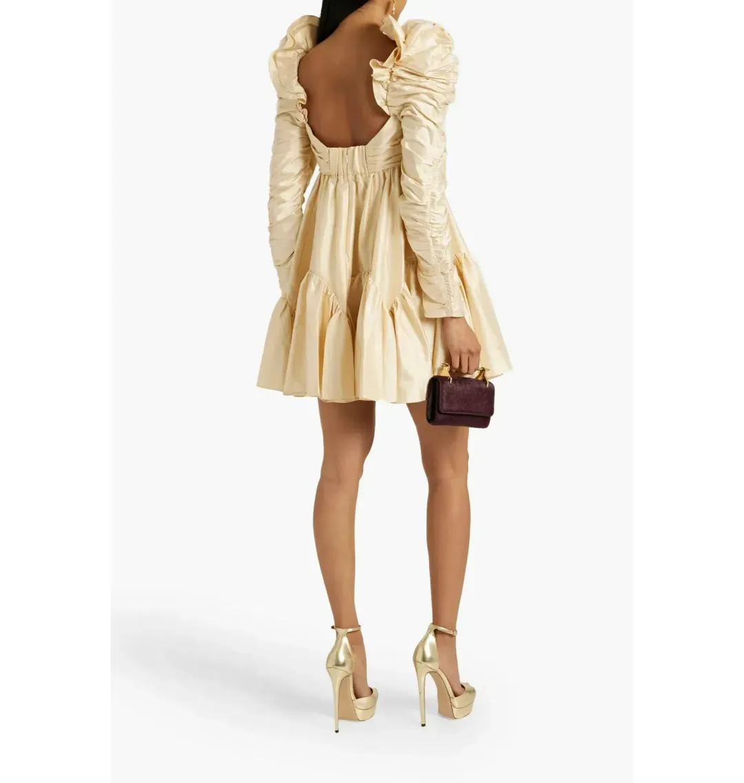 Zimmermann Floral-appliquéd Ruched Silk-shantung Mini Dress in Natural Size 1 / AU 10 for rent on The Volte - main image
